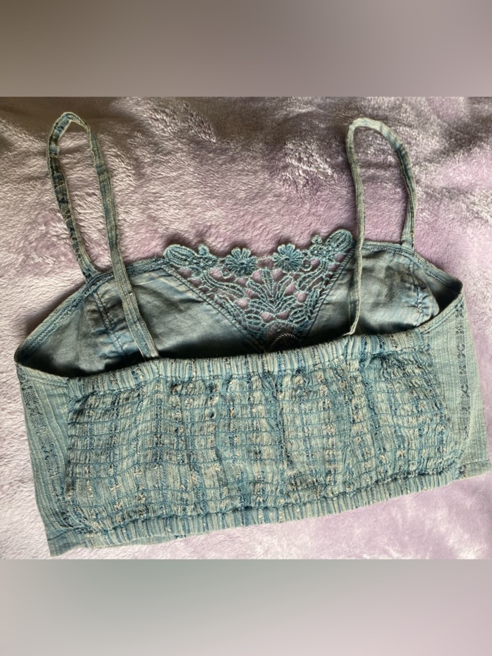 Kimchi Blue Lace Trim Denim Cami Crop Top Y2K Boho Cottagecore Fairy NWT - Picture 5 of 7